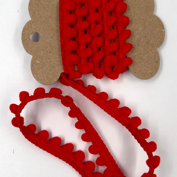 1 Yard 3/8" Baby Pom Pom (Red) Mini Pom Trim Fringe Novelty Art Yarn Crafts Embellishments Pillows Cross Stitch BTY