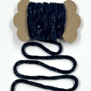 3 Yds 3/16” Velvety Trim (Navy Blue Sparkle) Novelty Fibers Mixed Media Junk Journals Tags Art Yarn Crafts Collage Cards Embellishments