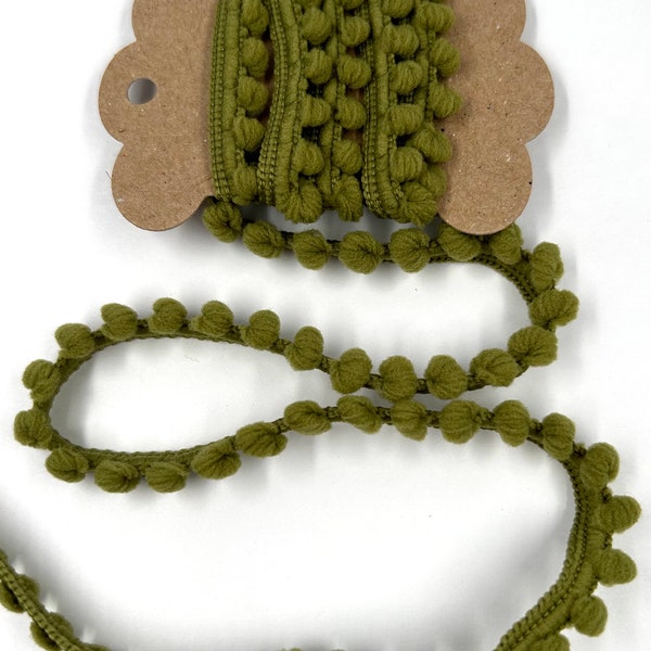 1 Yard 3/8" Baby Pom Pom (Olive Green) Mini Pom Trim Fringe Novelty Art Yarn Crafts Embellishments Pillows Cross Stitch BTY