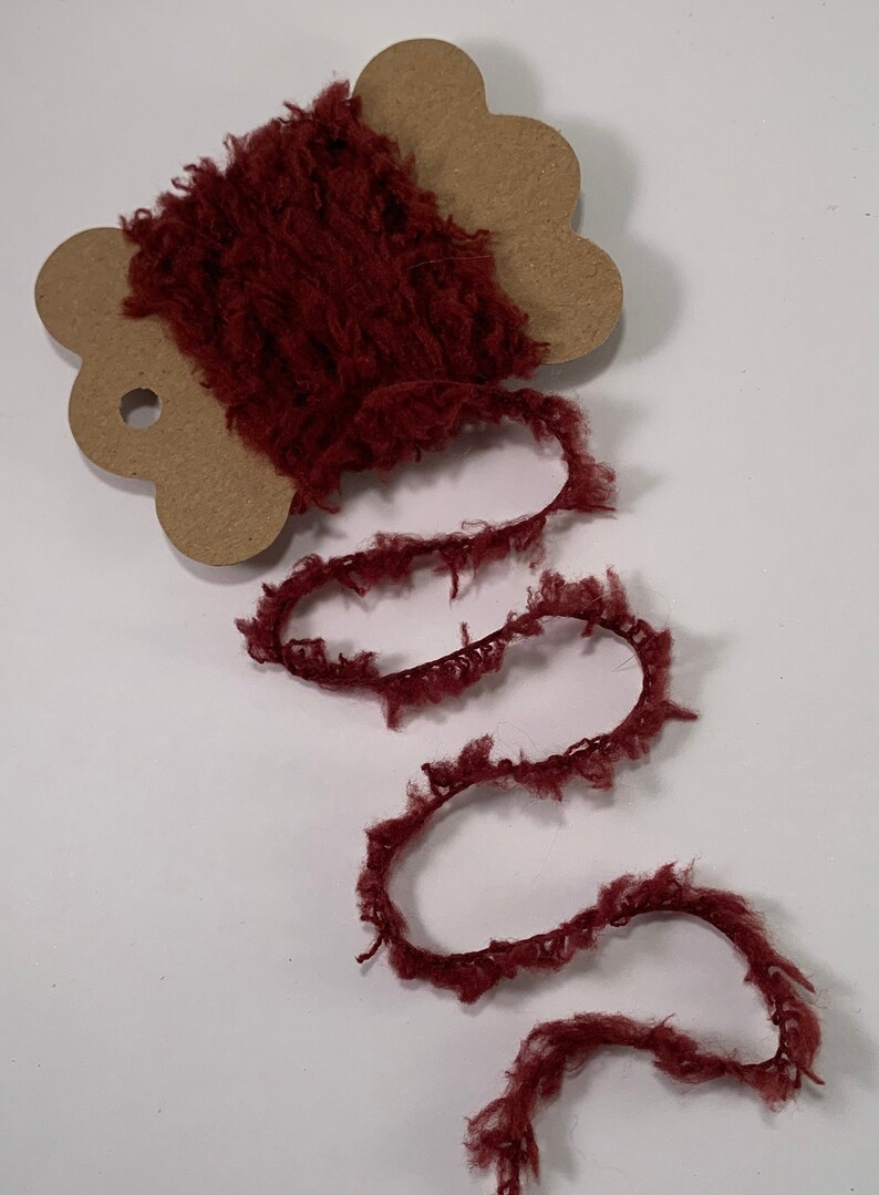 3 Yds Short Fuzzy Eyelash Trim Burgundy Soft Novelty Fibers Scrapbook Mixed Media Journals Tags Art Yarn Crafts Collage Embellishment