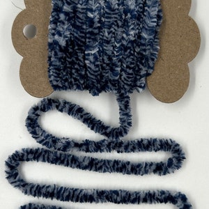 3 Yds 3/16” Velvety Trim (Navy Blue/White) 2-Tone Novelty Fibers Mixed Media Junk Journals Tags Art Yarn Crafts Collage Cards Embellishments