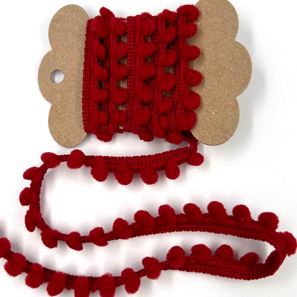 1 Yard 3/8" Baby Pom Pom (Wine Red) Mini Pom Trim Fringe Novelty Art Yarn Crafts Embellishments Pillows Cross Stitch BTY