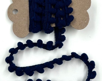 1 Yard 3/8" Baby Pom Pom (Navy Blue) Mini Pom Trim Fringe Novelty Art Yarn Crafts Embellishments Pillows Cross Stitch BTY