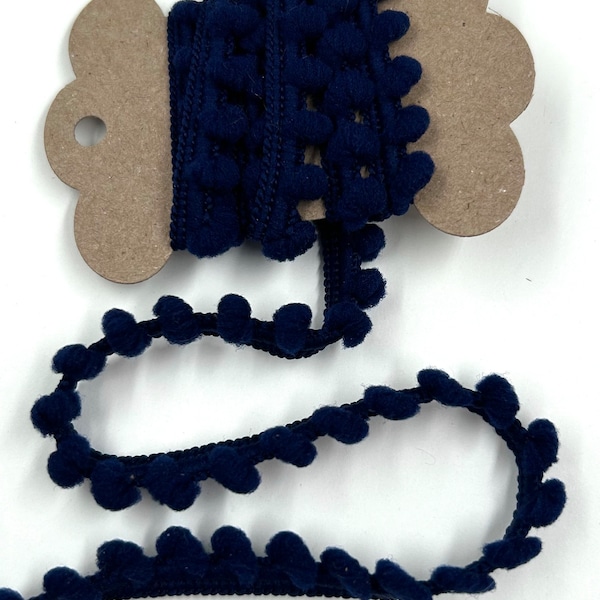 1 Yard 3/8" Baby Pom Pom (Navy Blue) Mini Pom Trim Fringe Novelty Art Yarn Crafts Embellishments Pillows Cross Stitch BTY