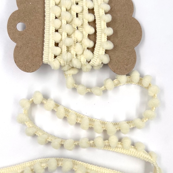 1 Yard 3/8" Baby Pom Pom (Ivory) Mini Pom Trim Fringe Novelty Art Yarn Crafts Embellishments Pillows Cross Stitch BTY