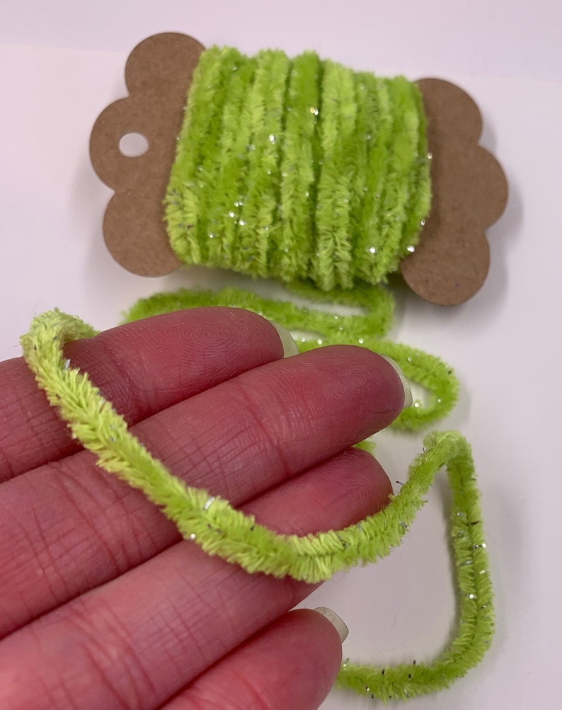 3 Yds Chenille Trim Novelty Fibers Mixed Media Junk Journals Tags Art Yarn Crafts Collage Cards Embellishments Lime Green Sparkle