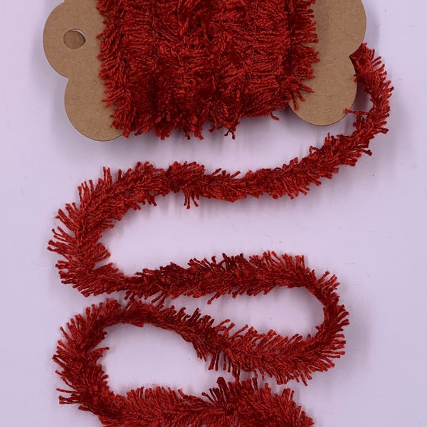2 Yds Prim Chenille Eyelash Trim (Dark Red) Novelty Fibers Mixed Media Junk Journals Tags Art Yarn Crafts Collage Cards Embellishments