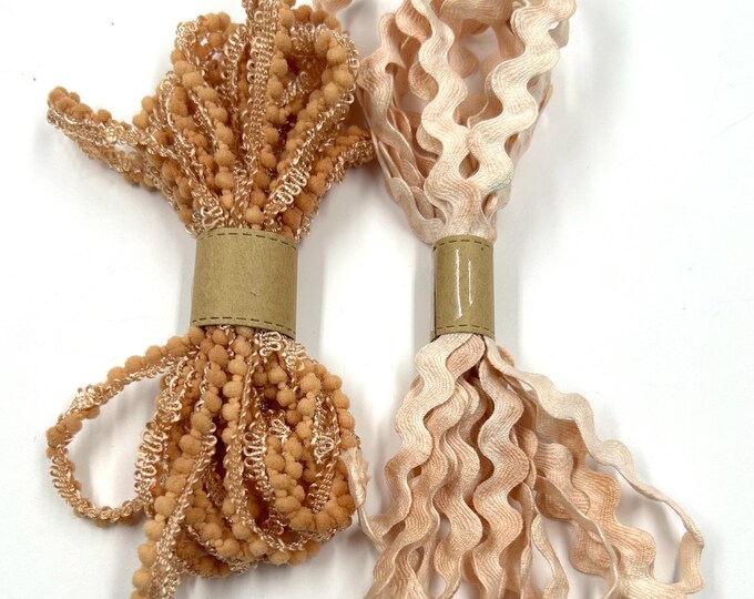 Hand Dyed Ric Rac Hand-dyed Novelty Trim Set (tan/tea Color Lot #90) 6 Yds Total - 1/2 ...