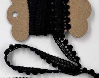 1 Yard 3/8" Small Pom Pom (Black) Mini Pom Trim Fringe Novelty Art Yarn Crafts Embellishments Pillows Cross Stitch BTY
