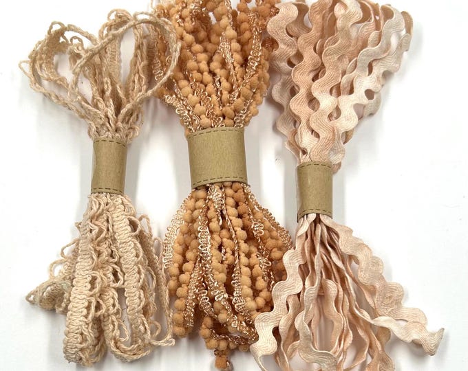 Ric Rac Pattern Tea Set Hand-dyed Novelty Trim Set (tan/tea Color Lot #89) 8 Yds Total - Ric ...
