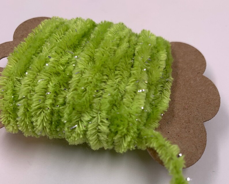 3 Yds Chenille Trim Novelty Fibers Mixed Media Junk Journals Tags Art Yarn Crafts Collage Cards Embellishments Lime Green Sparkle