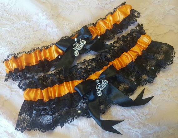 Harley Davidson Inspired Biker Wedding Garter Belt Set W/ Black Lace &  Studs