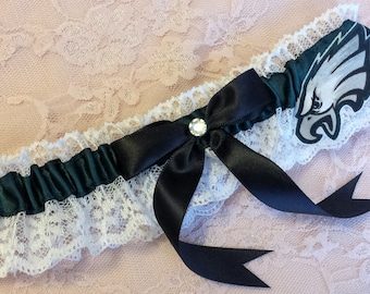 Philadelphia Eagles Inspired Wedding Garter Belt or 2pc Set w/ White Lace