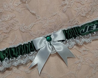 NY Jets Football Inspired Wedding Bridal Garter Belt Toss or Set w/ White Lace