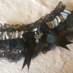 Motorcycle Biker Wedding Garter Belt or 2pc Set Silver Gray Black