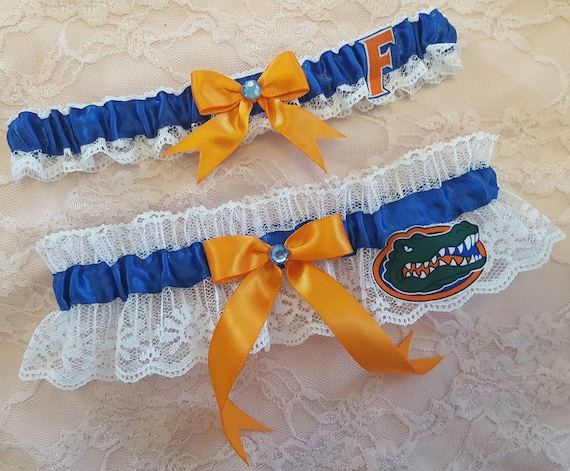 Florida Gators Inspired White Lace Wedding Garter Belt Toss and Keepsake  Set
