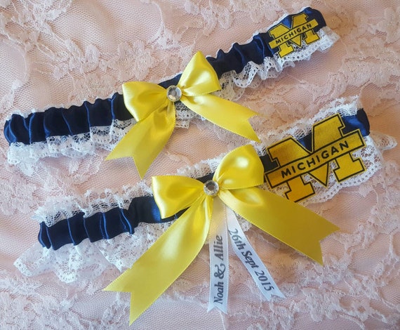 University of Michigan Wolverines UM Inspired Wedding Garter Belt Toss or  Set W/ White Lace Navy Blue Yellow - Etsy