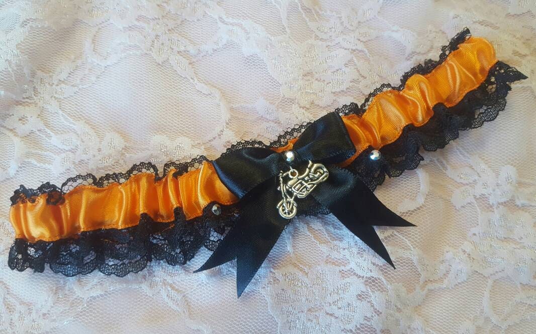 Harley Davidson Inspired Biker Wedding Garter Belt W/ Black Lace & Studs  Toss or Set
