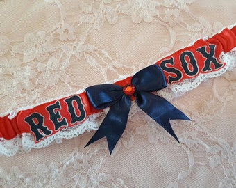Boston Red Sox Inspired Baseball Wedding Garter Belt Toss or Set w/ White Lace
