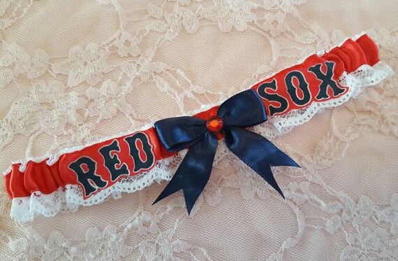Boston Red Sox Inspired Baseball Wedding Garter Belt Toss or Set w/ White Lace Boston Red Sox Inspired Baseball Wedding Garter Belt Toss or Set w/ White Lace