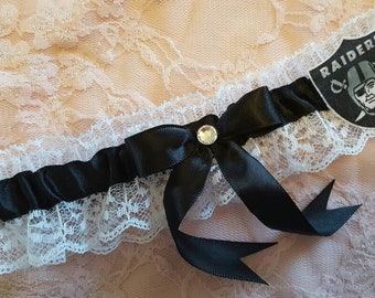 Las Vegas Raiders Football Inspired Wedding Bridal Garter Belt White Lace