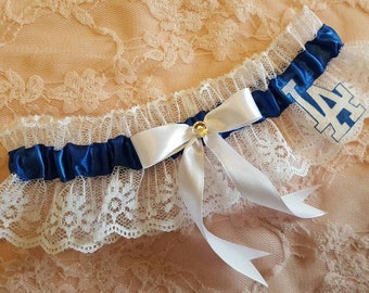 LA Dodgers Inspired Wedding Garter Belt Toss or 2pc Set Handcrafted Royal Blue & White