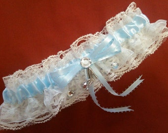 Cinderella Slipper Light Baby Blue & Ivory Princess Lace Wedding Garter Belt or 2pc Set