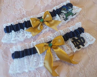 Navy Gold Satin White Lace Wedding Garter Belt Set Green Rhinestone