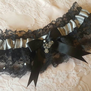 Harley Davidson Inspired Biker Wedding Garter Belt or 2pc Set w/ Black Lace & Studs