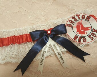 Boston Red Sox Inspired Baseball Wedding Garter Belt Toss or Set w/ White Lace