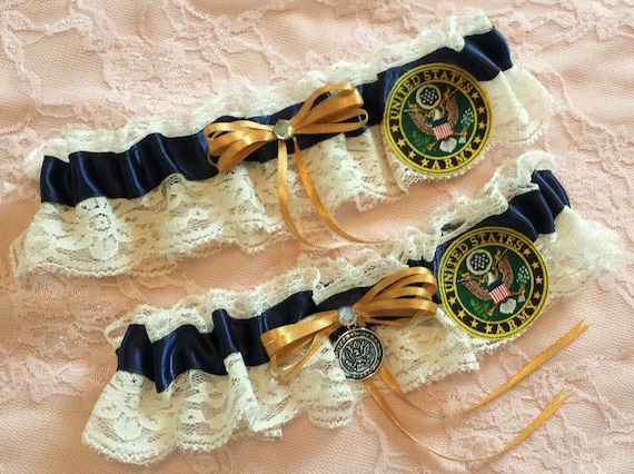Army Inspired Wedding Garter Belt Set w/ Navy Blue Satin & Ivory Lace US Army Army Inspired Wedding Garter Belt Set w/ Navy Blue Satin & Ivory Lace US Army