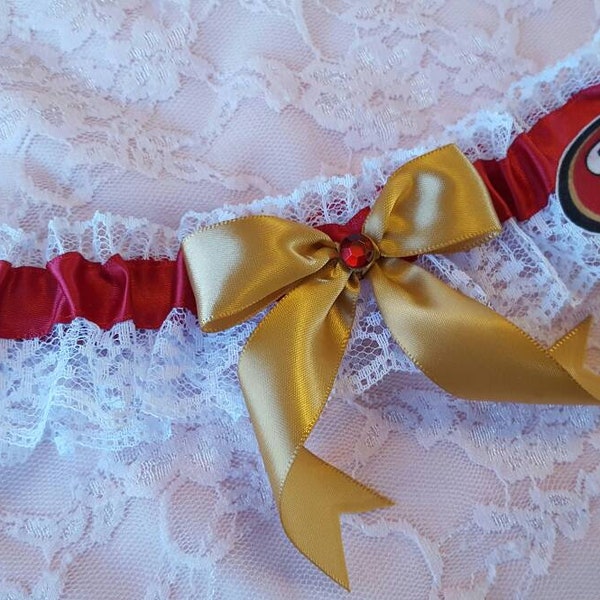 San Francisco 49ers inspiriertes Hochzeit-Strumpfband Set mit weißer Spitze