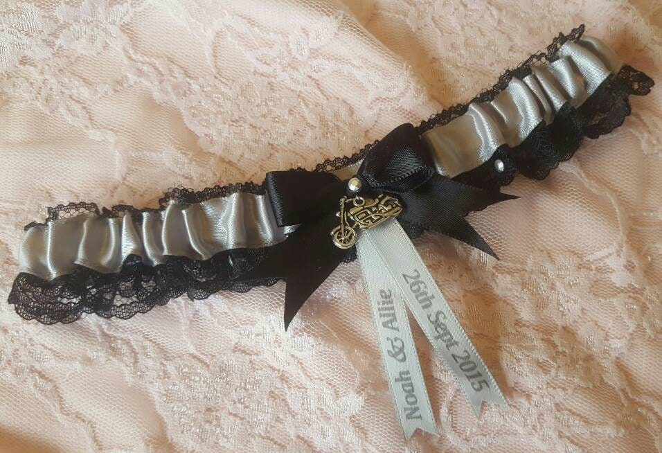 Harley Davidson Inspired Biker Wedding Garter Belt or 2pc Set W/ Black Lace  & Studs