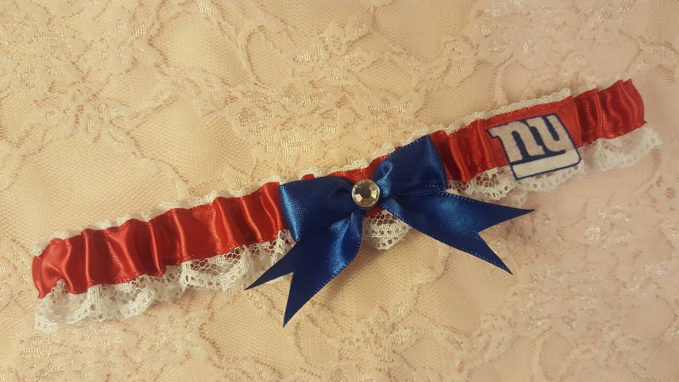 New York NY Giants Inspired Wedding Garter Belt Set w/ White Lace