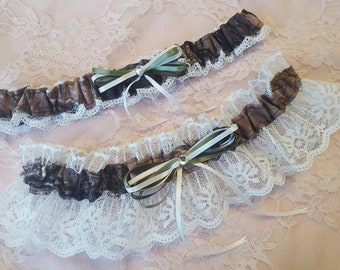 NEW Gorgeous Mossy Oak Hunter Green Ivory Wedding Garter Prom Camo Camouflage NEW Gorgeous Mossy Oak Hunter Green Ivory Wedding Garter Prom Camo Camouflage