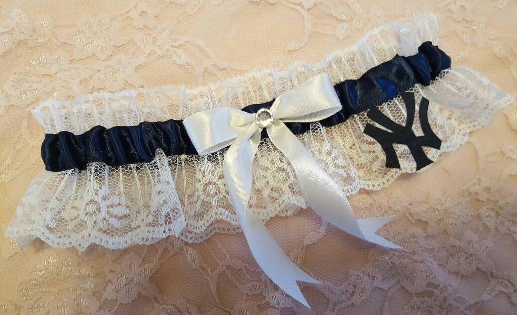 NY New York Yankees Inspired Baseball Wedding Garter Belt Toss or Set w/ White Lace