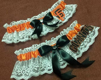 San Francisco Giants Inspired Baseball Wedding Garter Belt Toss or Set w/ White Lace