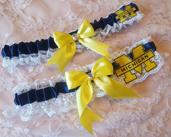 University of Michigan Wolverines UM Inspired Wedding Garter Belt Set W/  White Lace Navy Blue Yellow - Etsy