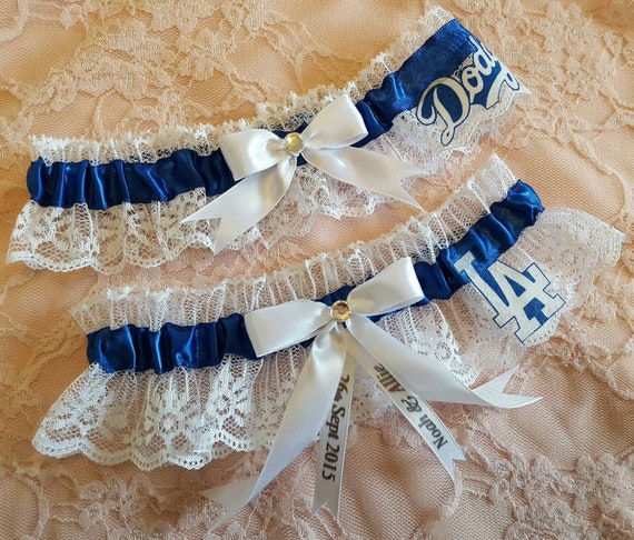 LA Dodgers Inspired Baseball Wedding Garter Belt Set w/ White Lace