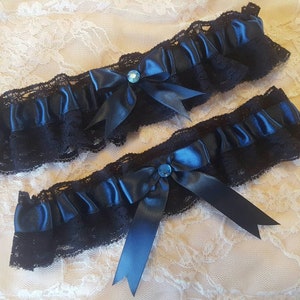 Navy Blue Satin & Lace Wedding Garter Belt Set W/ Rhinestone - Etsy