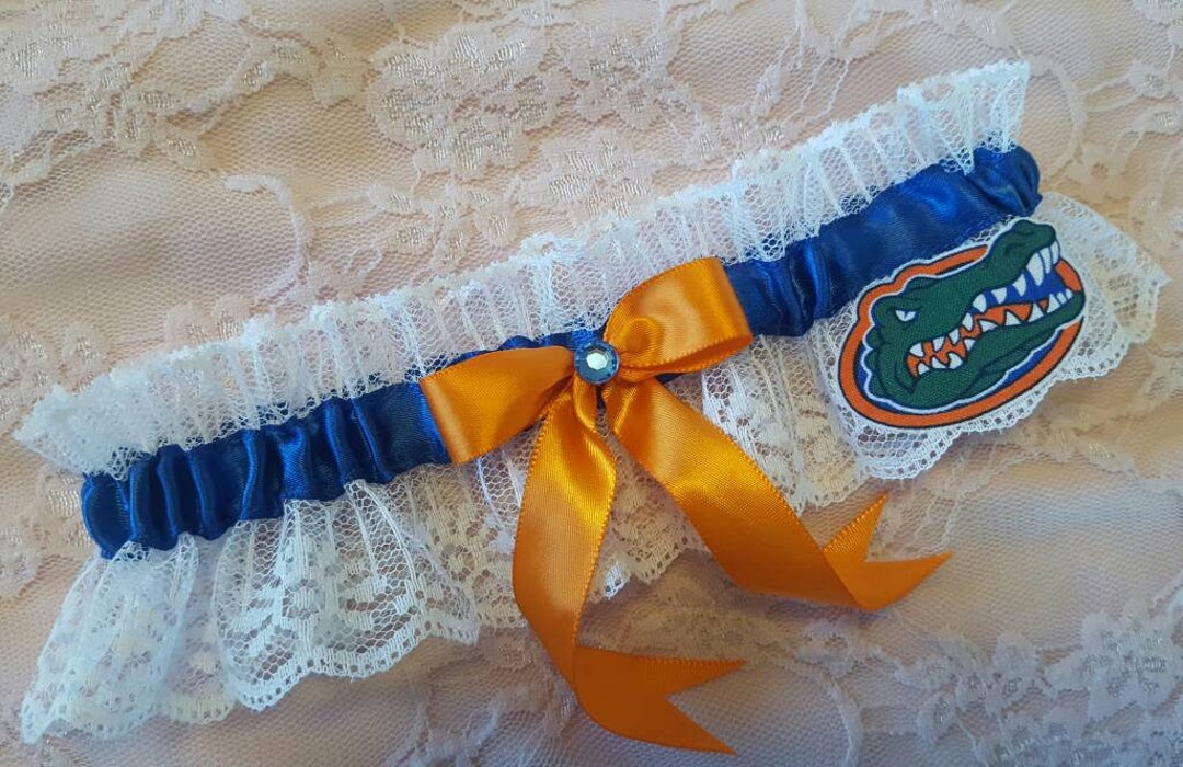 University of Florida Gators UF Inspired White Lace Wedding Garter Belt or 2pc Set