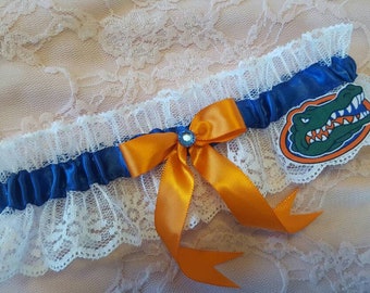 University of Florida Gators UF Inspired White Lace Wedding Garter Belt or 2pc Set