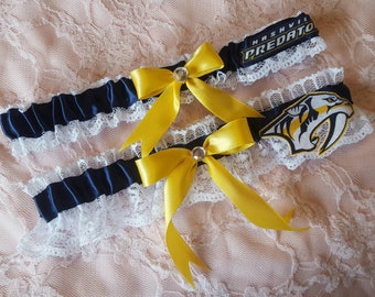 Nashville Predators Themed Hockey Wedding Garter Belt Set White Lace