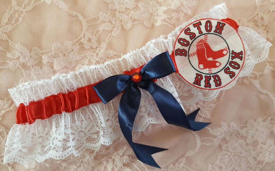 Boston Red Sox Inspired Baseball Wedding Garter Belt Toss or Set w/ White Lace