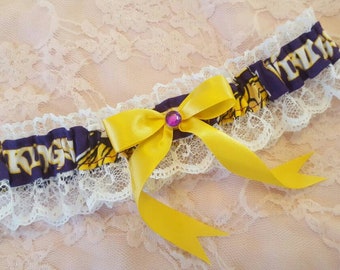 Minnesota Vikings Inspired Wedding Garter Belt or 2pc Set Made w/ White Lace