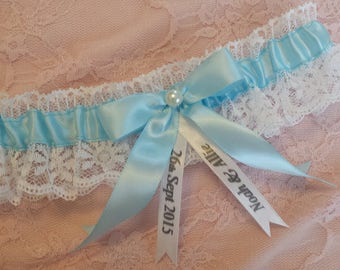 Blue Wedding Garter Belt White Lace - Your Choice of Light Blue, Mint, Turquoise, or Royal