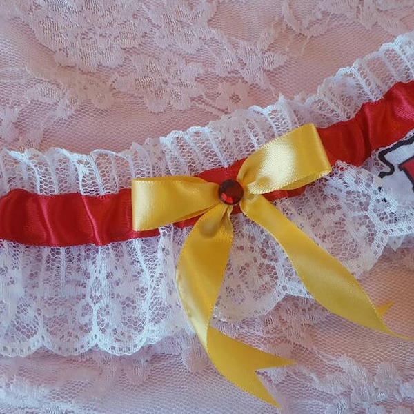 Kansas City Chiefs Inspired Wedding Bridal Garter Belt or 2pc Set w/ White Lace