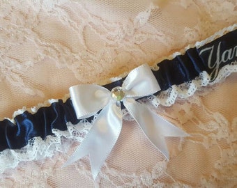 NY New York Yankees Inspired Baseball Wedding Garter Belt Toss or Set w/ White Lace