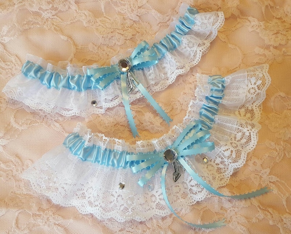 Cinderella Slipper Light Baby Blue & White Princess Lace Wedding Garter Belt  Set - Etsy
