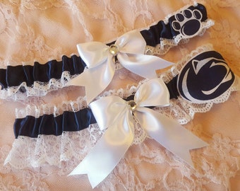 Navy Blue White Lace Wedding Garter Belt Set